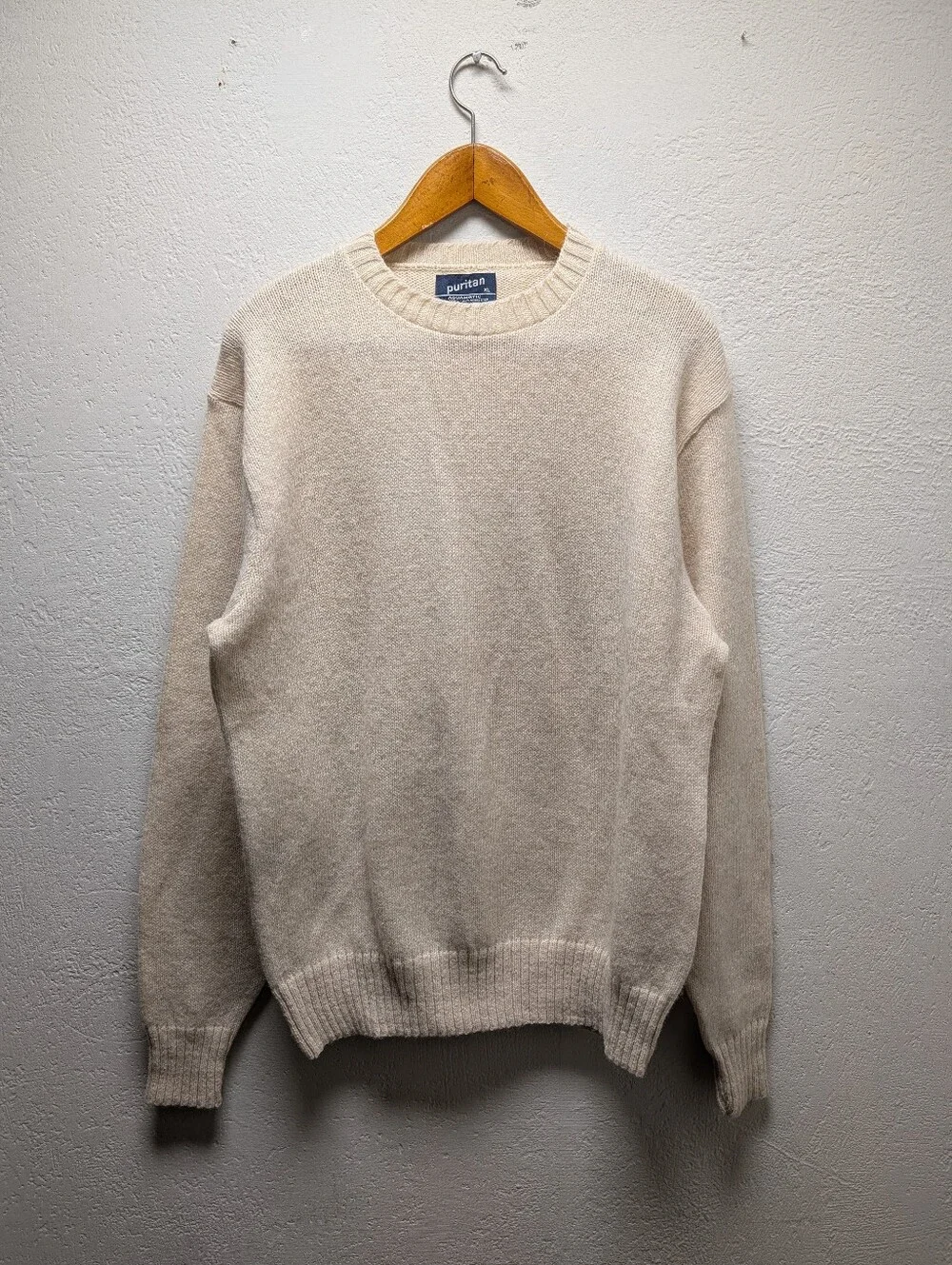 Vintage Puritan Aquamatic Mens XL Beige Wool Blend Crewneck Pullover Sweater